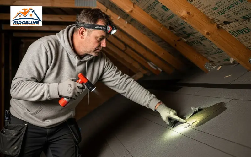 Find the Damage of roof felt from inside