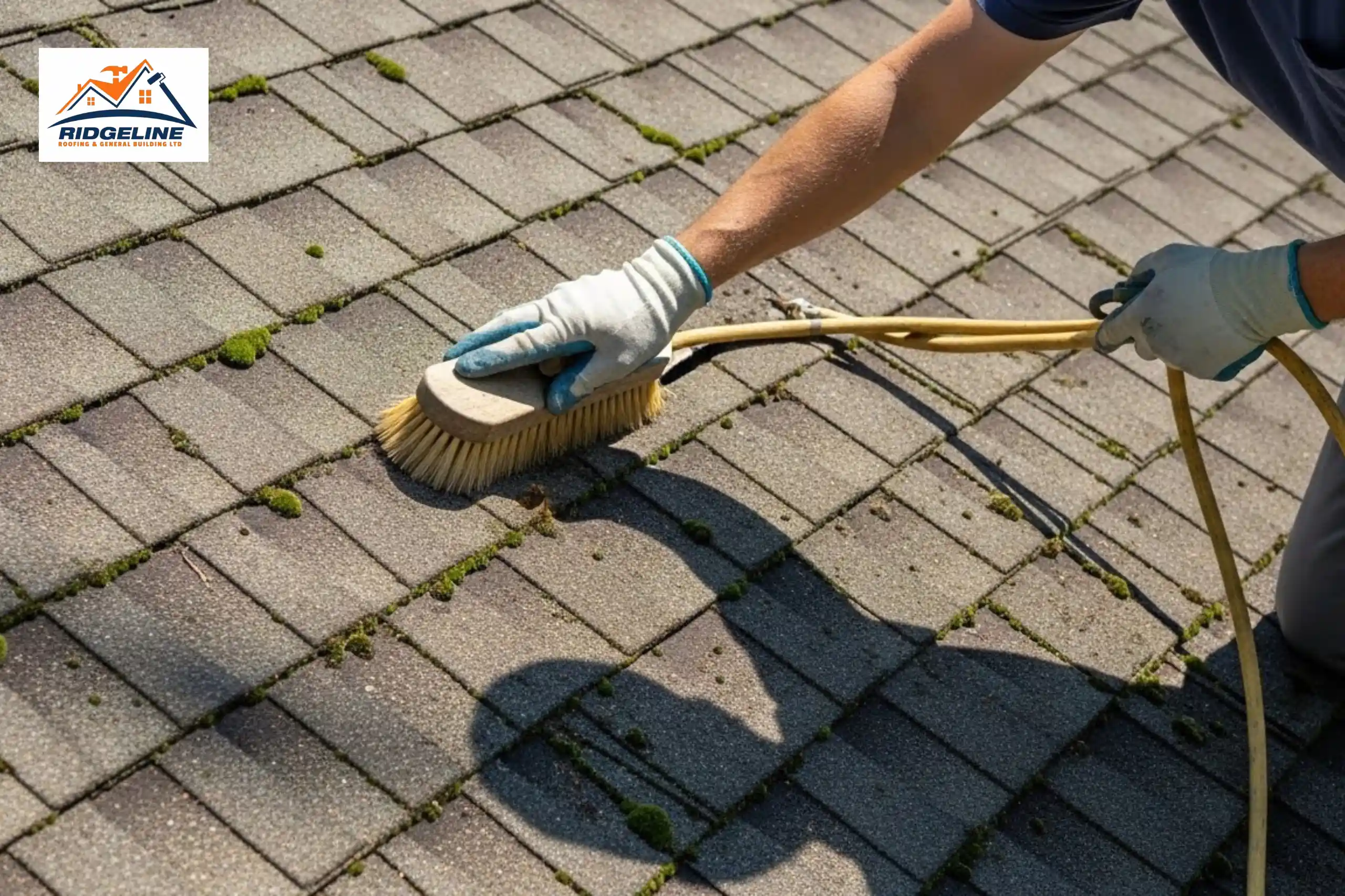 scrub the moss for roof cleaning