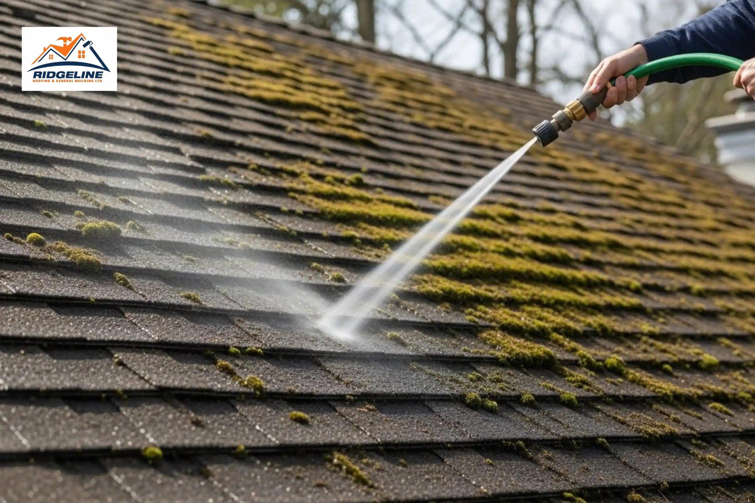 Wet the Moss for removing moss from roof